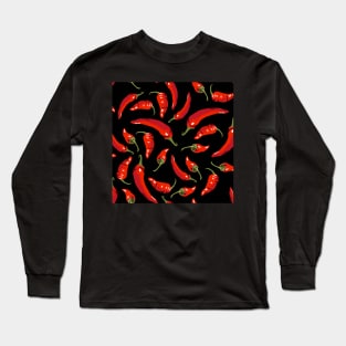 Chili peppers on black Long Sleeve T-Shirt